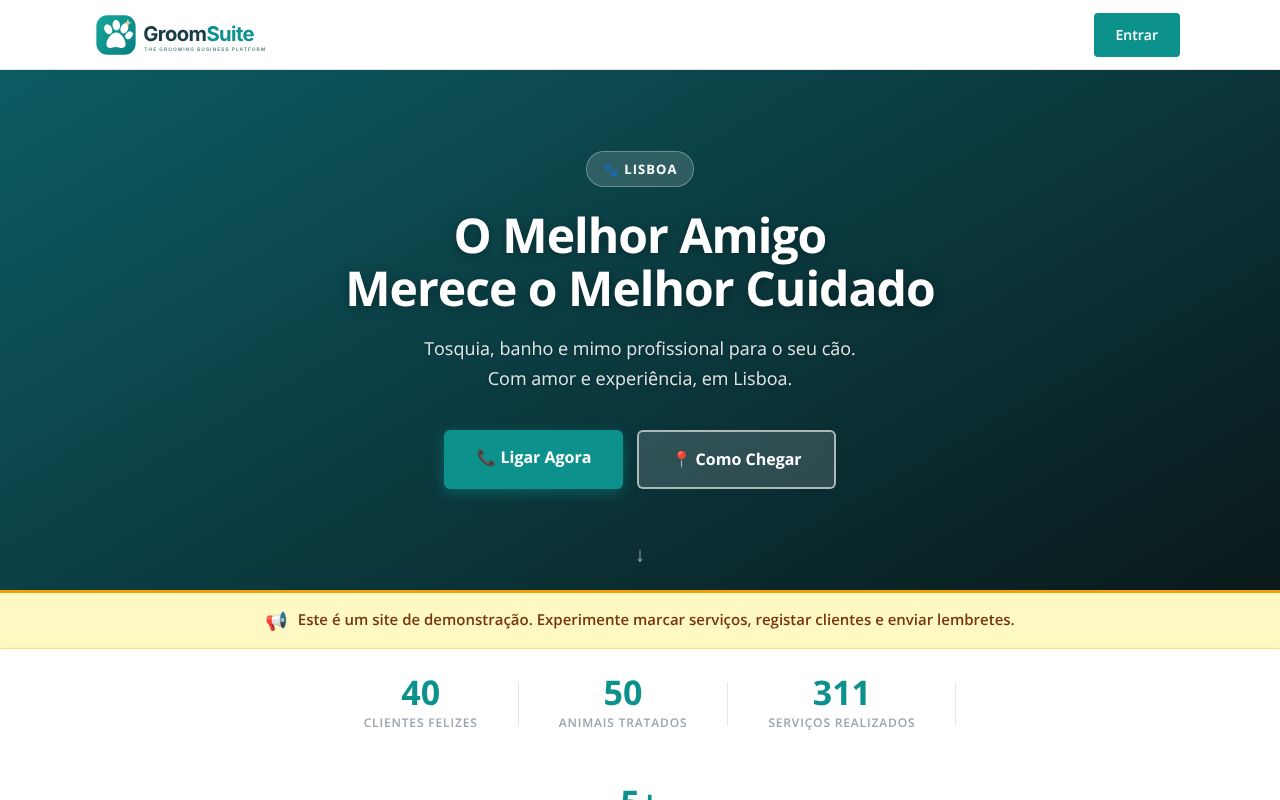 Exemplo de site público de um salão